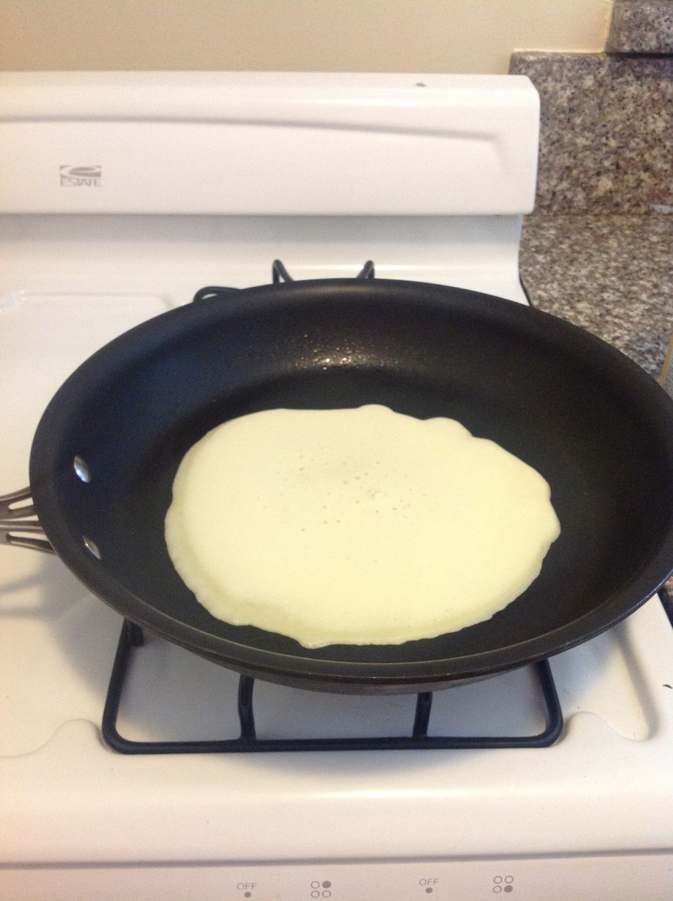 Pour some batter into pan. Make them as big or as small as you desire!