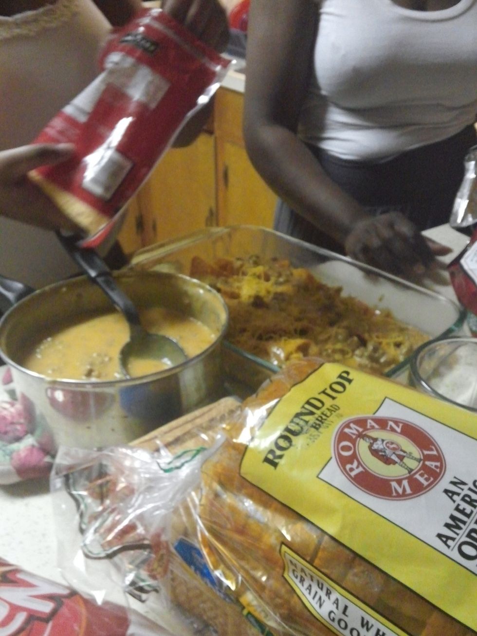 Pour some chesse, alternate between the three