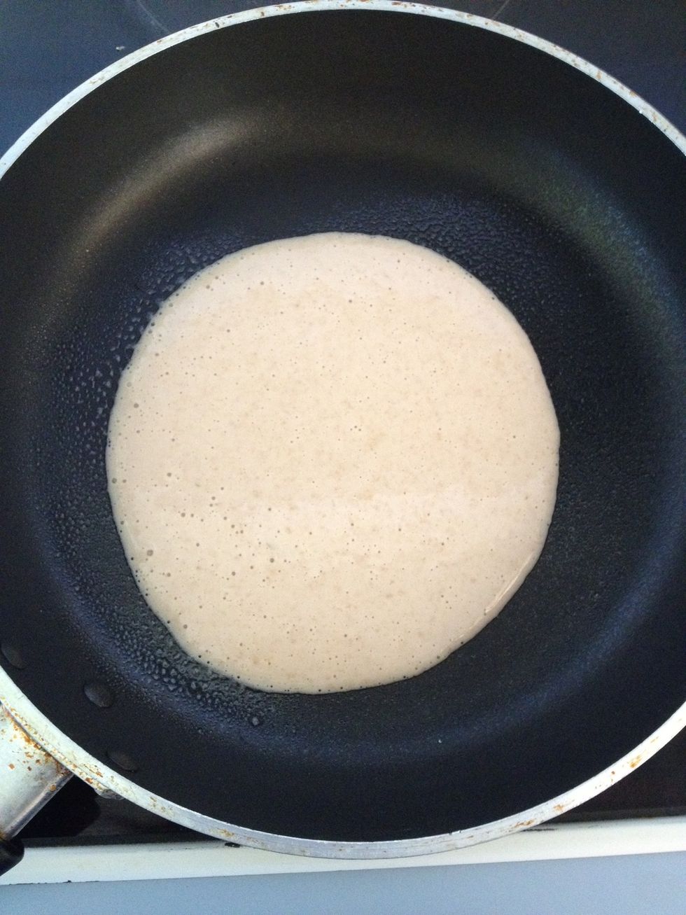 Pour some mixture in pan to the size you desire and cook for 1 min on each side :) cook all your mixture.