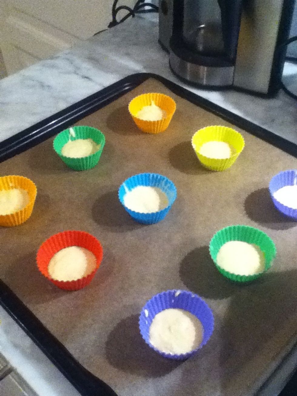 Pour some of the batter into the cupcake linners, don't worry if the batter is thick.