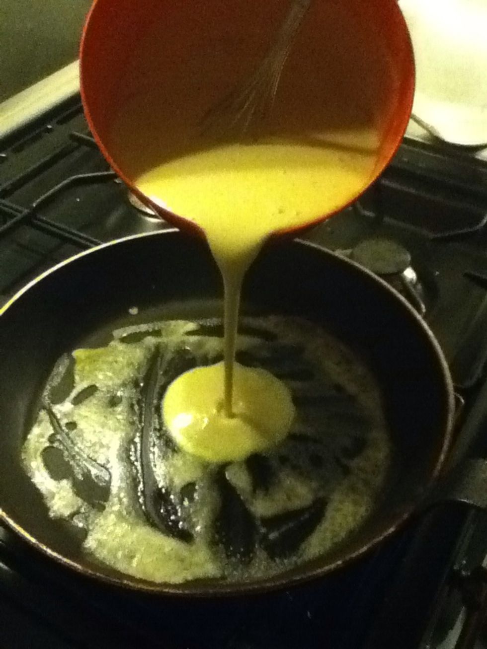 Pour some pancake batter on the pan