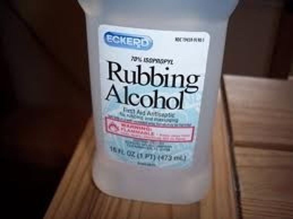 Pour some rubbing alcohol into a little cup. Put your finger in the alcohol for 5 seconds.