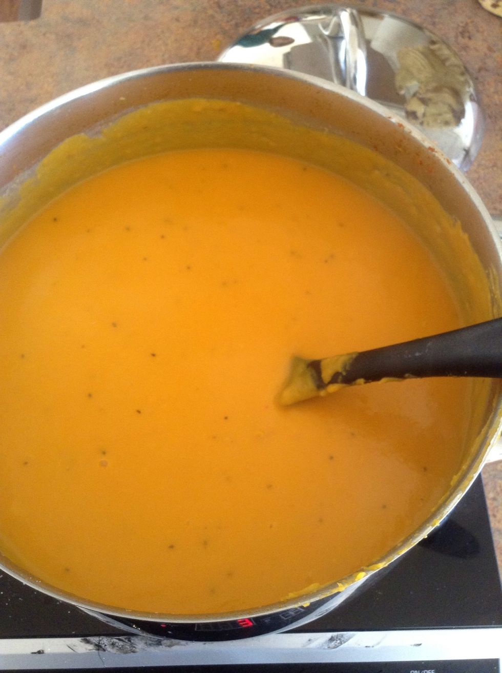 Pour soup back into pot