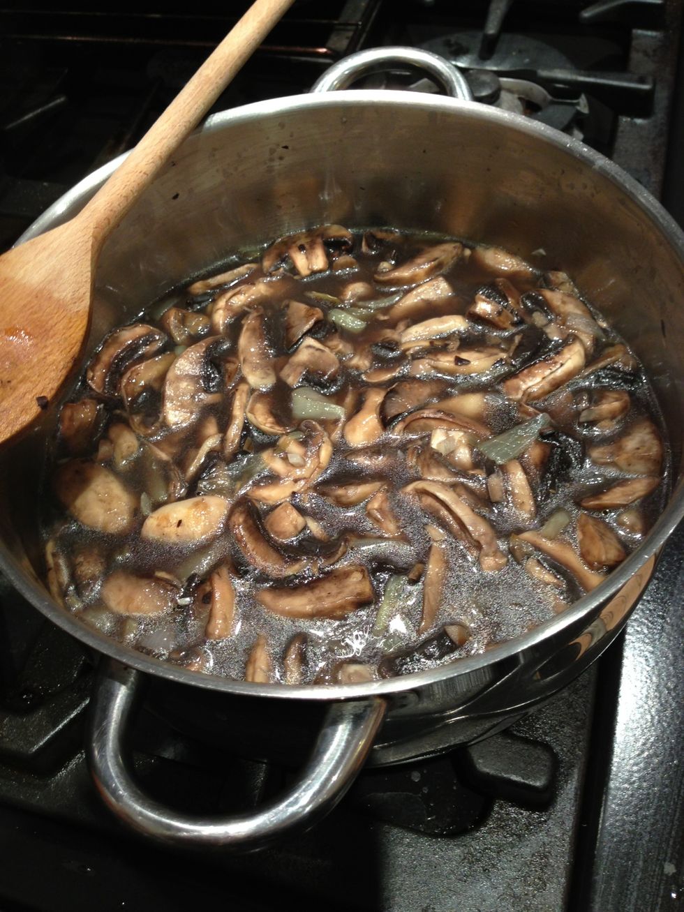 Pour stock into pan and simmer for 10 minutes