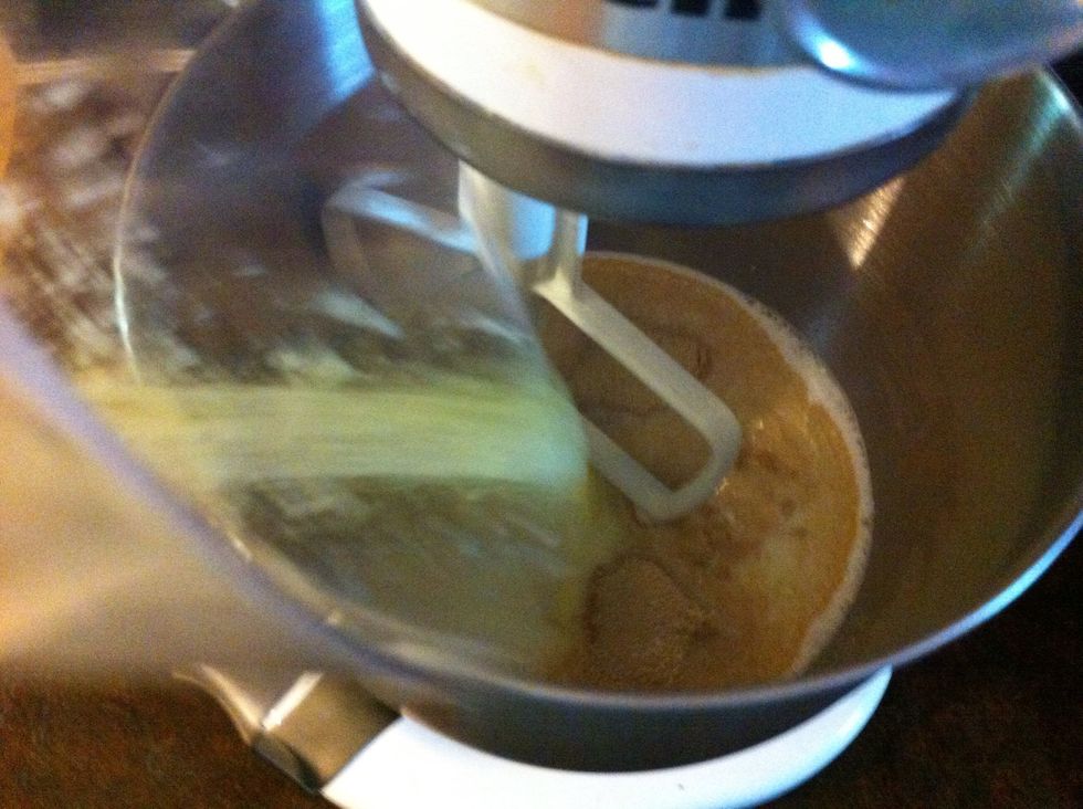 Pour straight in but not directly on the yeast. Remember do not mix until instructed.