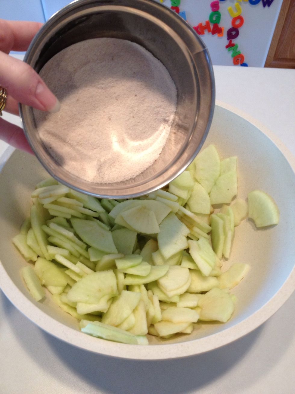 Pour sugar mixture over apples.