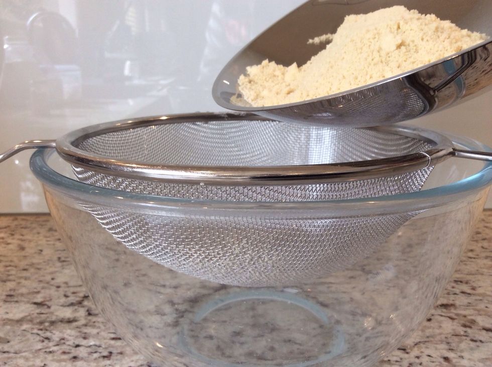 Pour the almond into a sieve to remove any lumps or bumps (2-3 minutes)