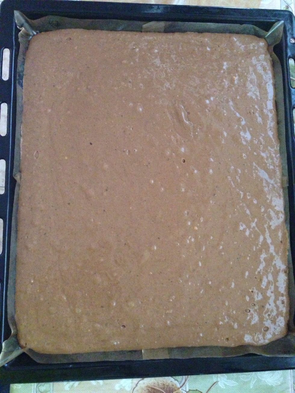 Pour the batter and take to the preheated oven 360F for about 30minutes.