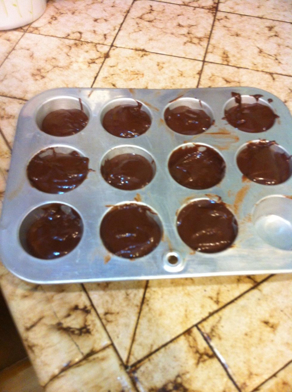 Pour the batter into a greased muffin pan or use muffin liners. Try to fill the 3/4 of the way. If you fail at doing that like me don't worry they still come out.