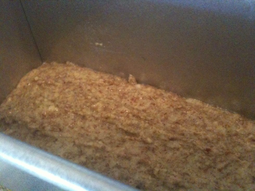 Pour the batter into a loaf pan. Tip: use a smaller pan to make the loaf to rise higher.