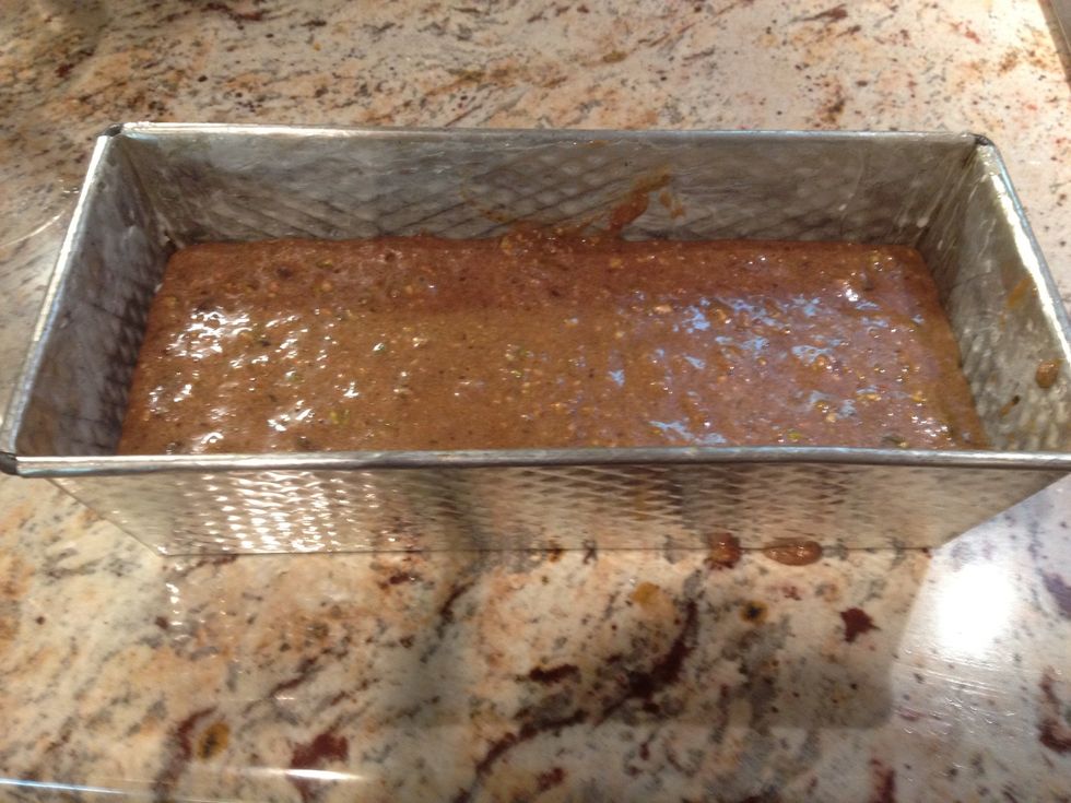Pour the batter into a well greased loaf pan. Bake for 40-50 minutes, or until a toothpick comes out dry. After taking out of the oven, remove the cake from the loaf pan to cool.