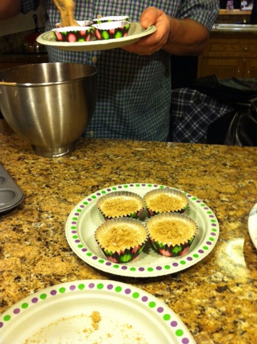 Pour the batter into lines or greased cupcake pans. Sprinkle some brown sugar on top. Bake for around 15 minutes or until toothpick comes out clean. Allow cupcakes to cool.