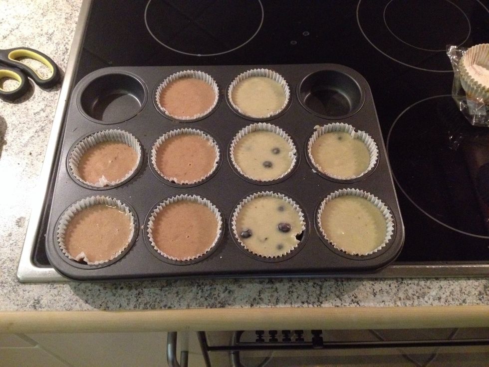 Pour the batter into muffin tins. Bake for about 20 minutes in a 200 C hot oven