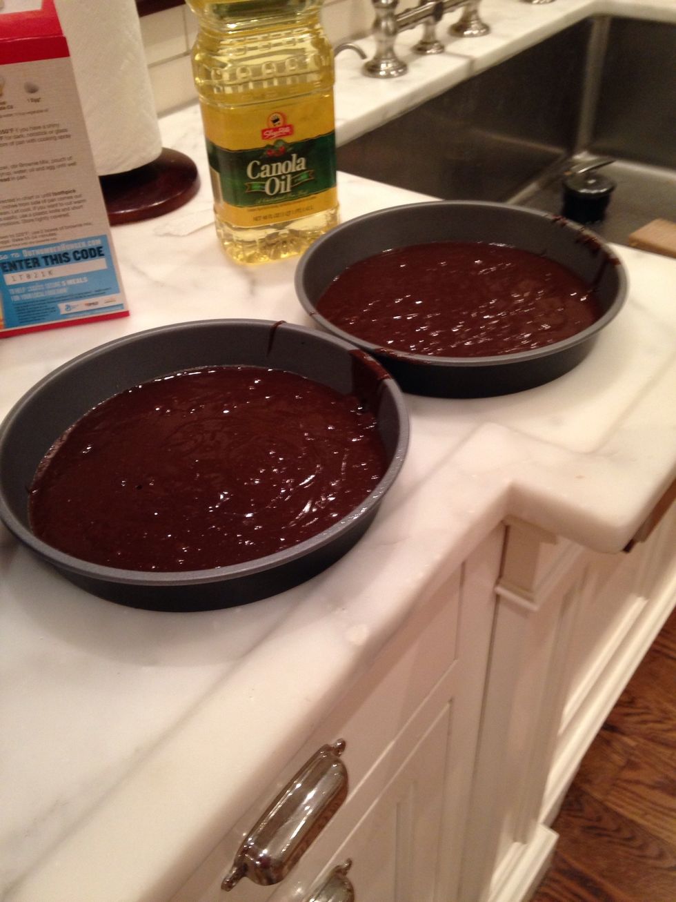 Pour the batter into the pans