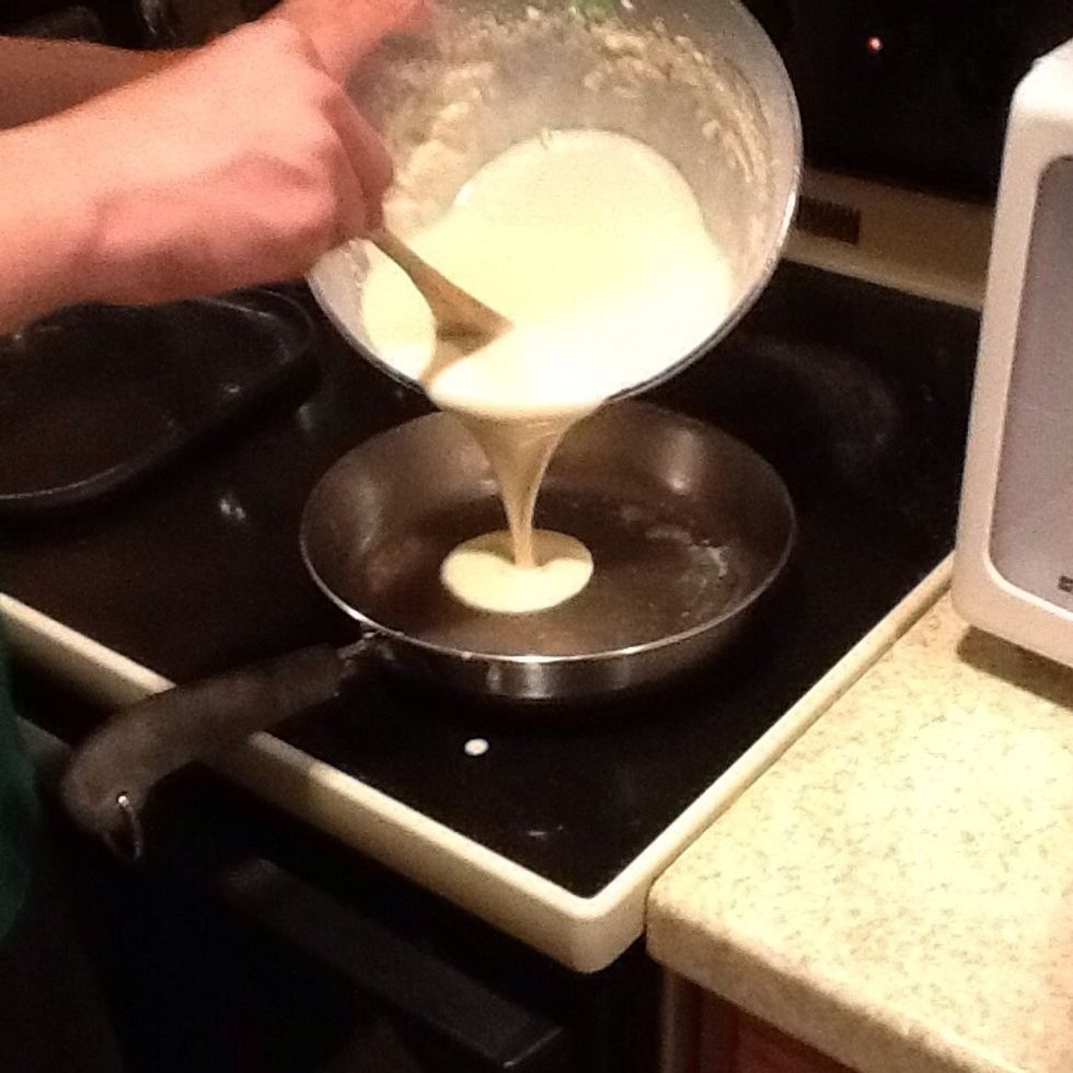 Pour the batter into the skillets into circular shapes of desired size and cook on both sides until they are of a light golden brown color.