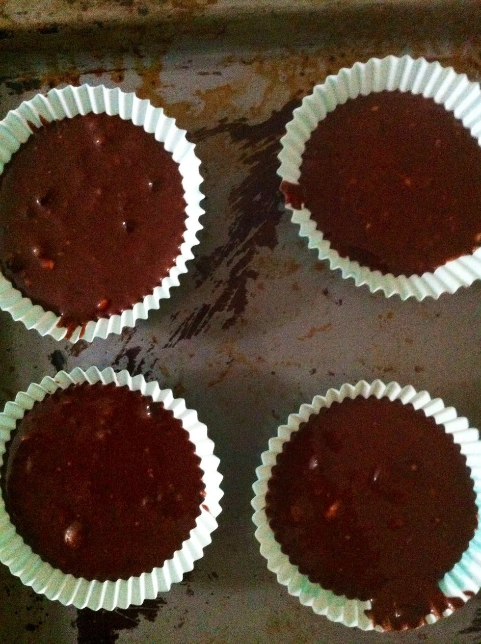 Pour the batter into you're cupcake liners