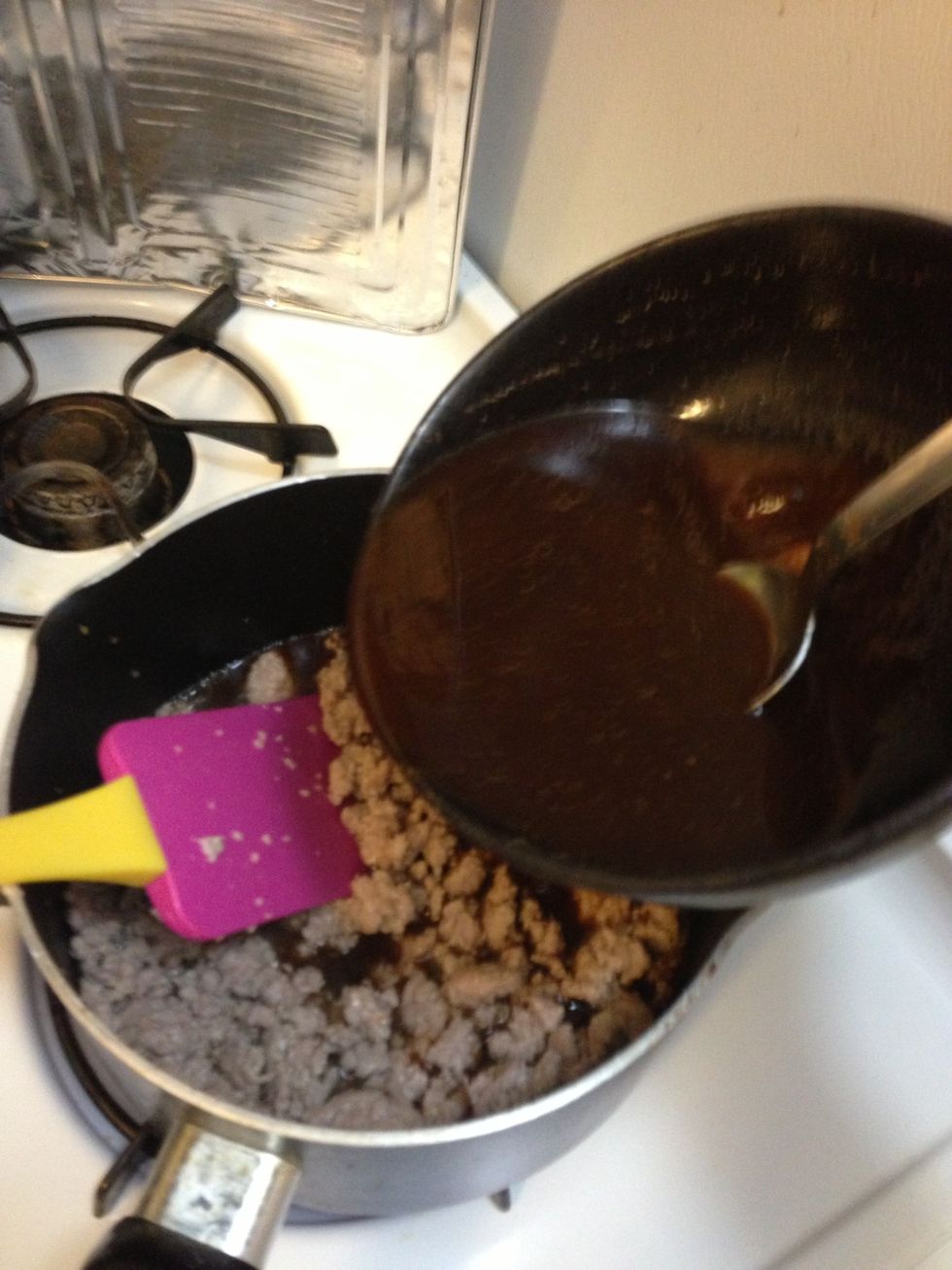 Pour the broth mixture to the pork