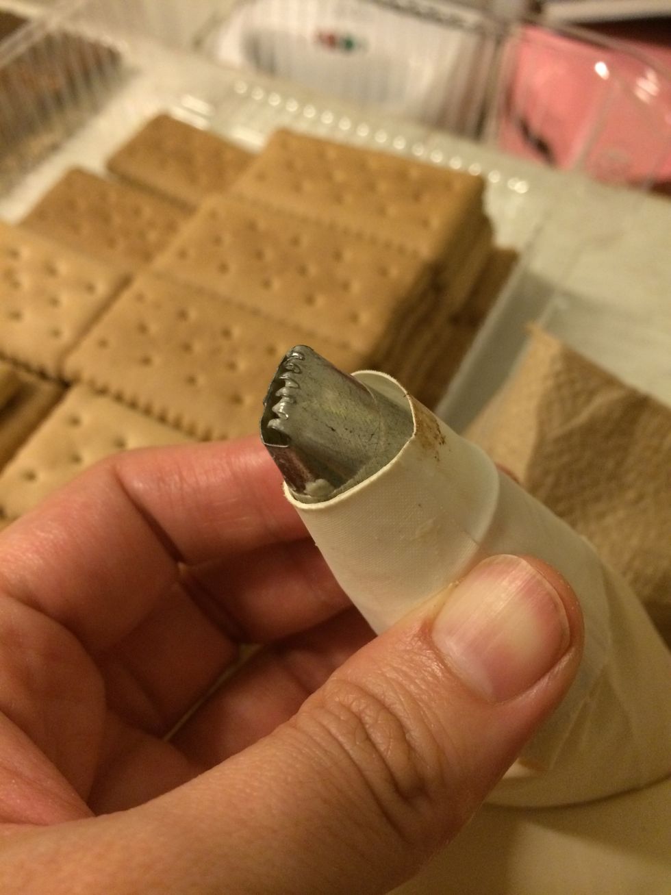 pour the butter in a pastry bag with a flat tip