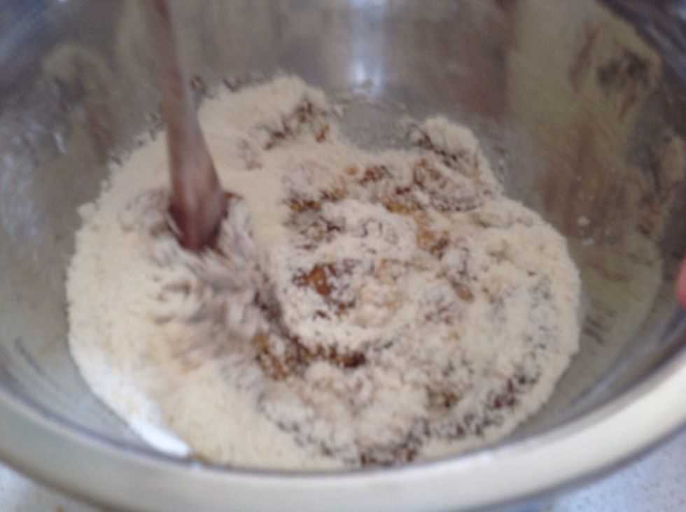 Pour the butter mixture into the dry ingredients and stir well to combine.