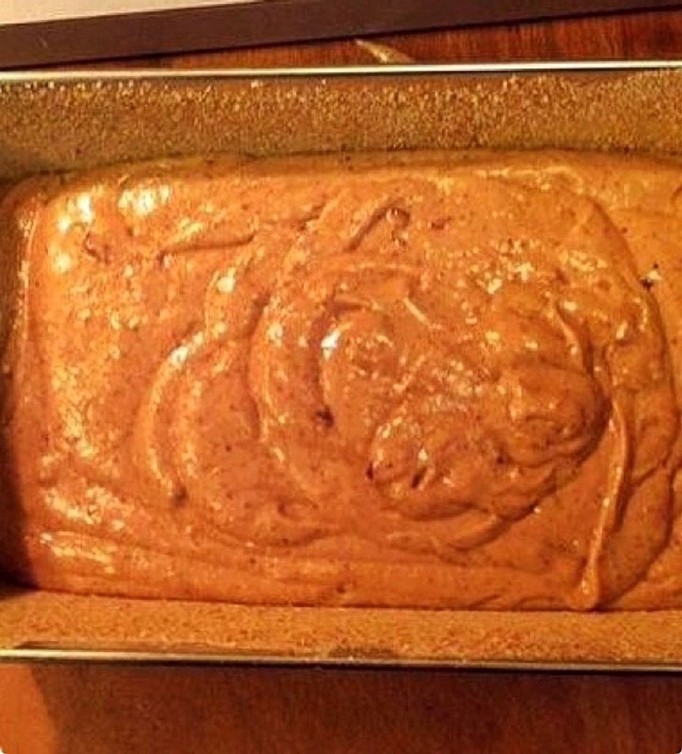 Pour the cake batter into the pan. Put in in the oven, on the lowest rack. Let it bake for 40-45 minutes.