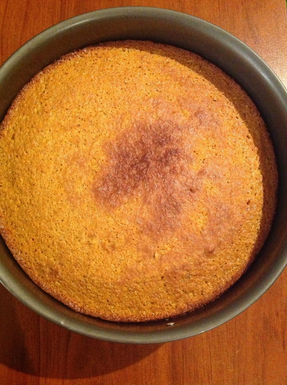 Pour the cake mixture into a prepared butter tin and bake for an hour