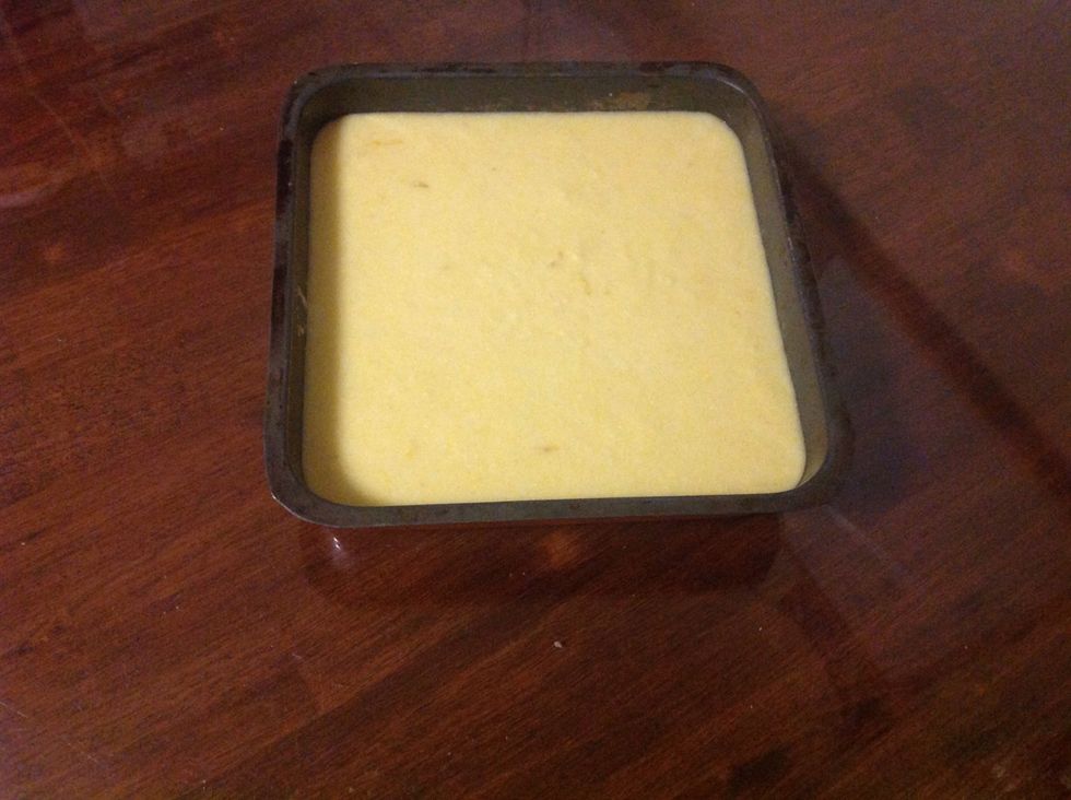 Pour the cake mixture into a square tin and into the oven to cook for 35 minutes