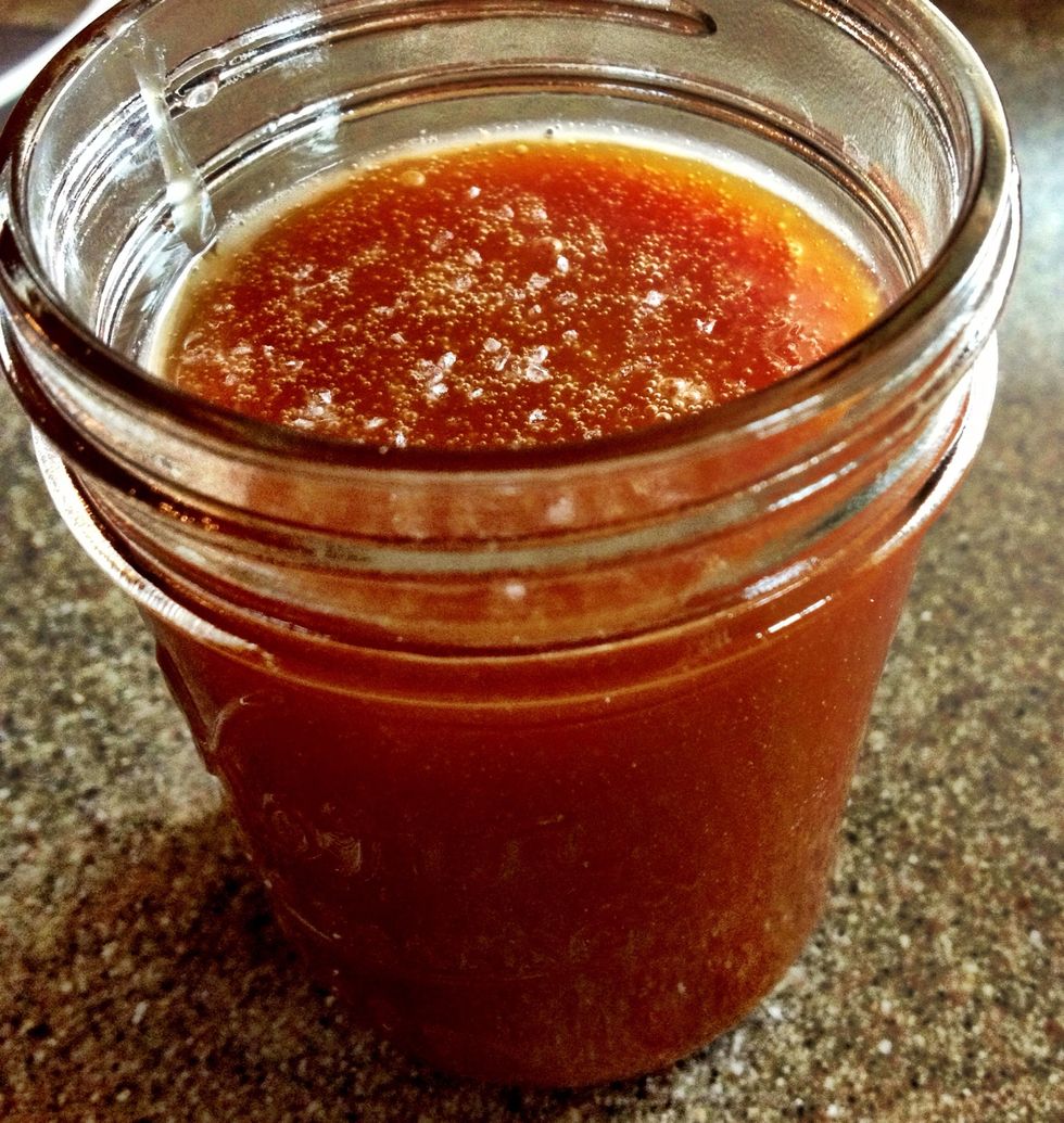 Pour the delicious caramel sauce into the storage container of your choice.  It keeps for about two weeks in the fridge, but also can be canned. Set this aside, and lets get to the biscuits!