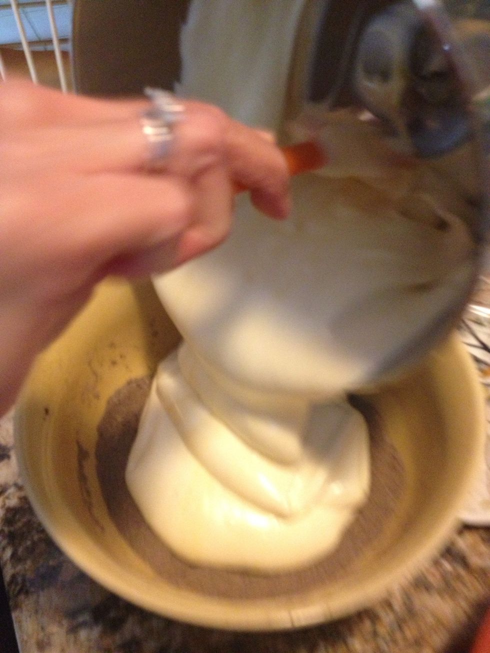 Pour the egg mixture into the bowl of dry ingredients.