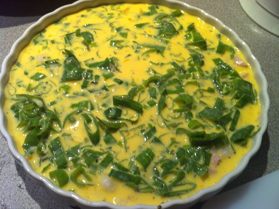 Pour the egg mixture over the dry mixture