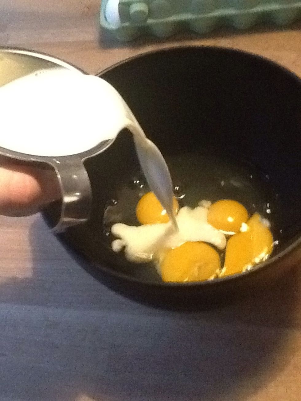Pour the eggs and only half of all the milk into a bowl.