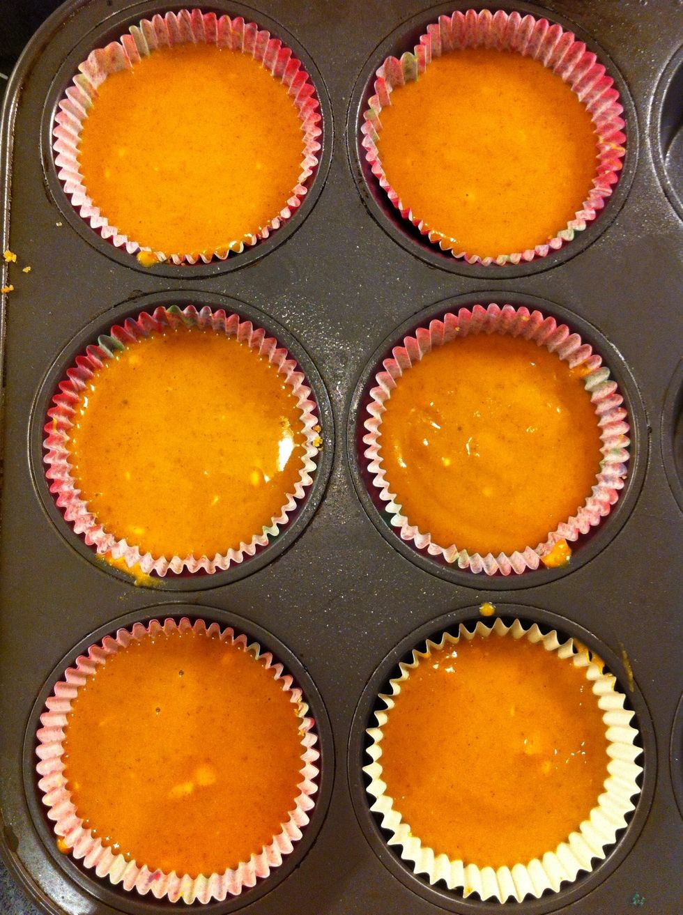 Pour the filling into the liners