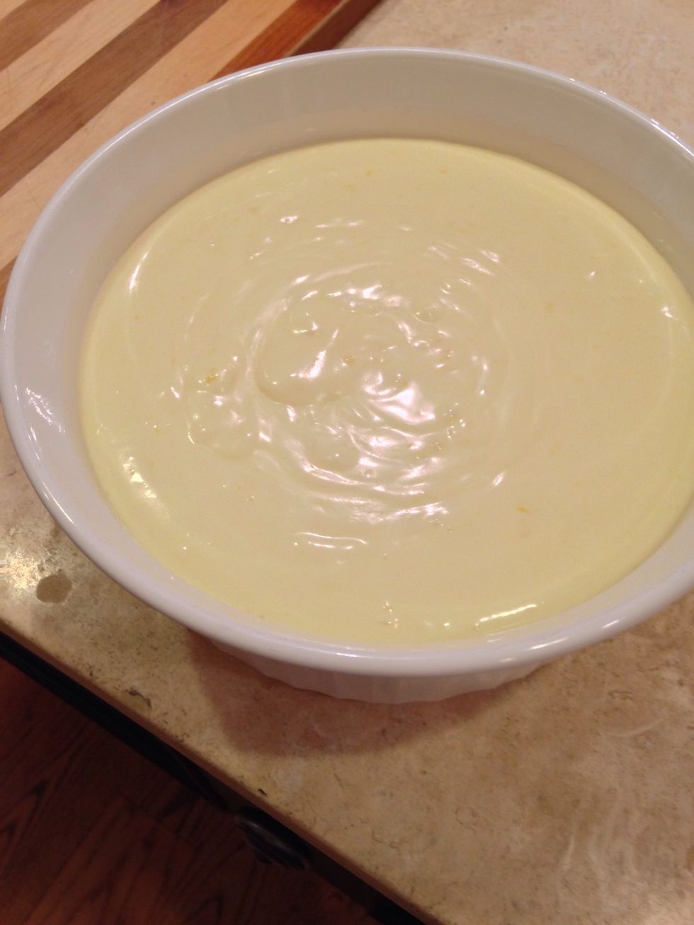 pour the final product into a 7 inch diameter, 3 inch deep souffl\u00e9 dish. refrigerate and serve cold!