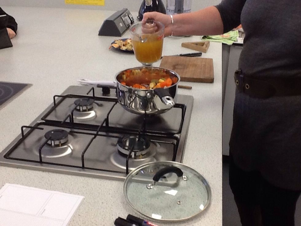 pour the gravy into the vegetables