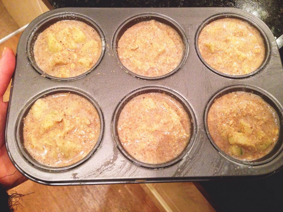 Pour the mix in the Muffin tray (use a spoon or a ladle)