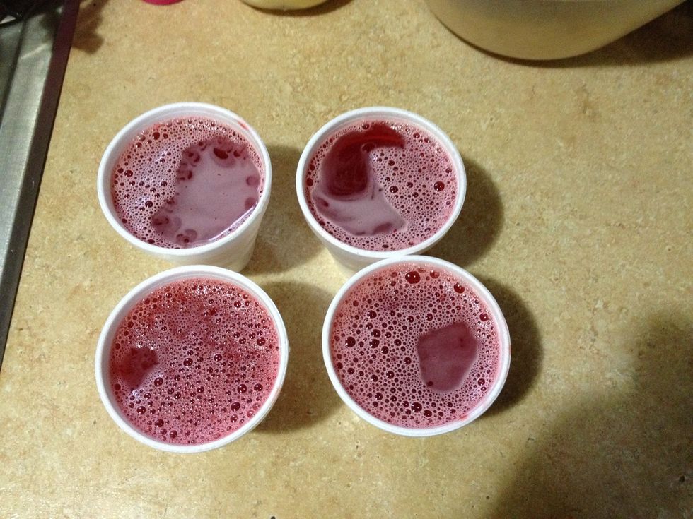 Pour the mix into four cups