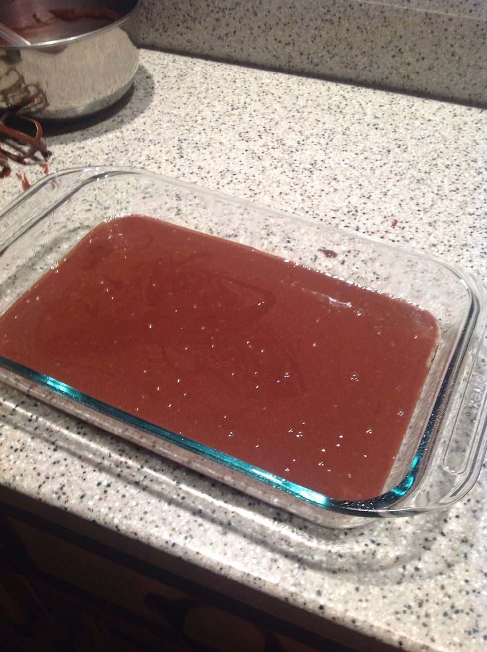 Pour the mix into the 13 by 9 pan