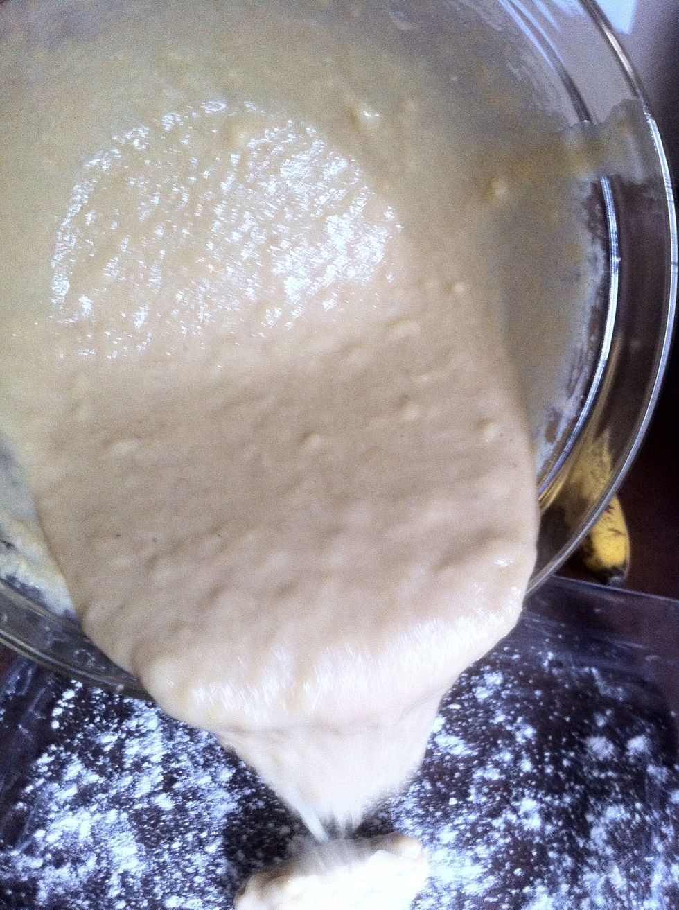 Pour the mix into the dish.