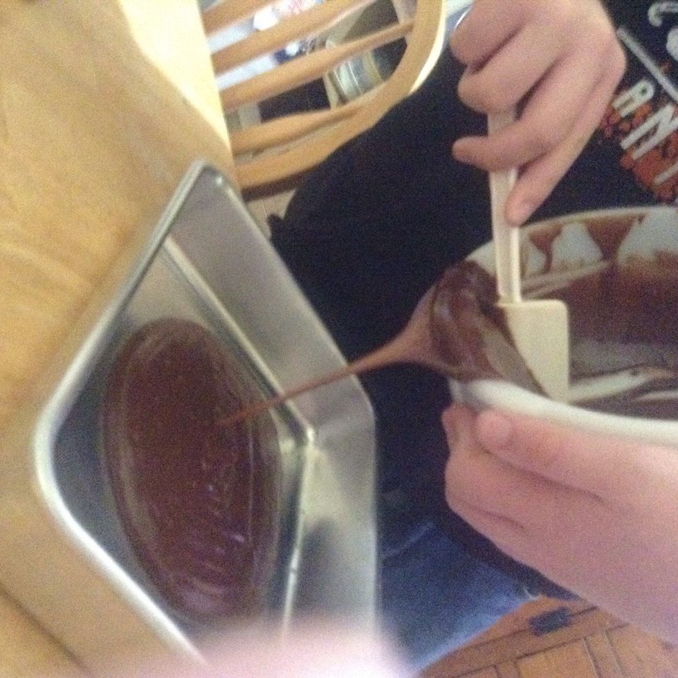 Pour the mix into the pan scraping to get more out