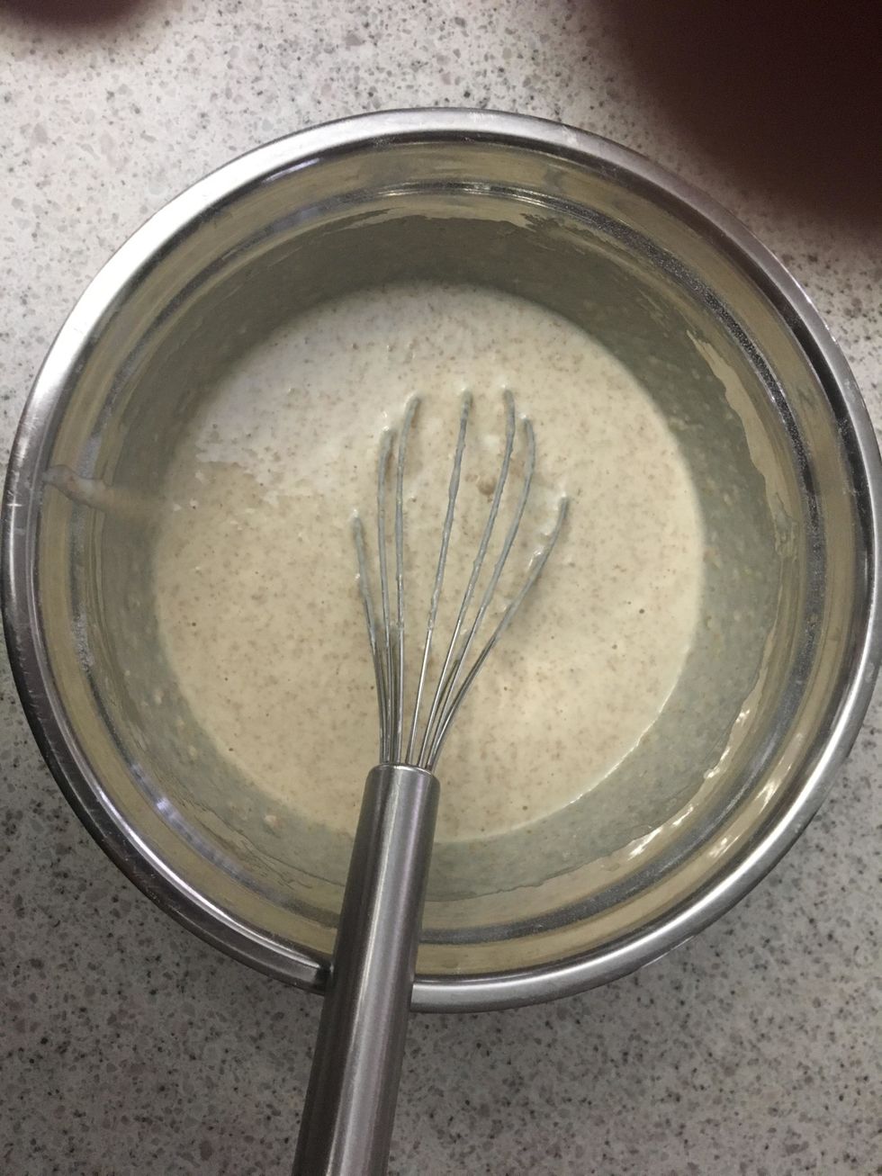 Pour the mixed wet ingredients to the mixed dry ingredients