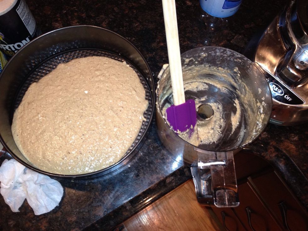 Pour the mixture into a greased circular pan. I used a 10 inch springform pan. You could probably even use a pizza pan.