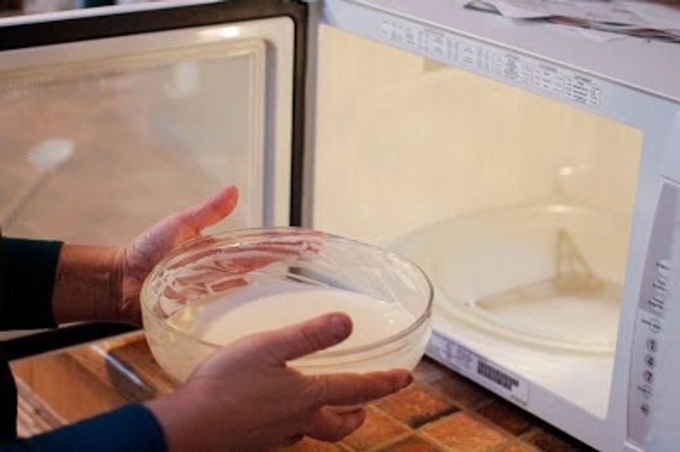 Pour the mixture into a microwave safe bowl. Cook the mixture in the microwave uncovered for 5 minutes.