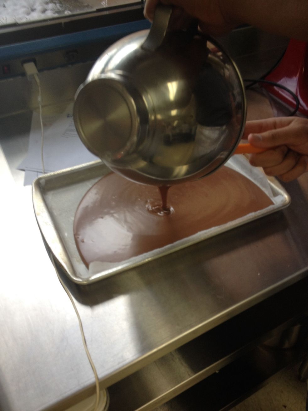 Pour the mixture into the greased pan