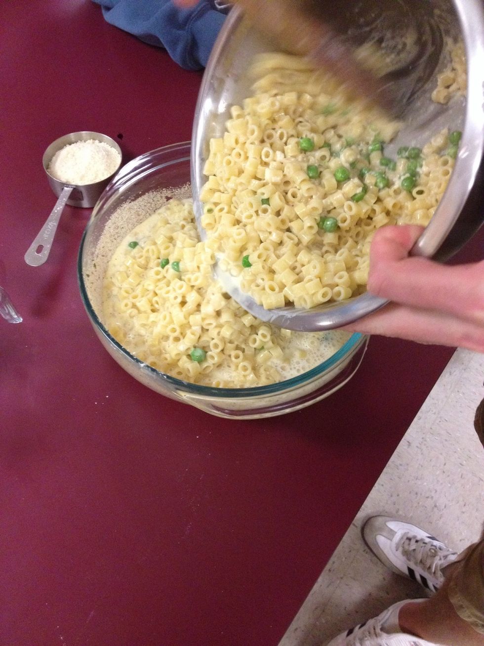 pour the mixture into the prepared baking dish