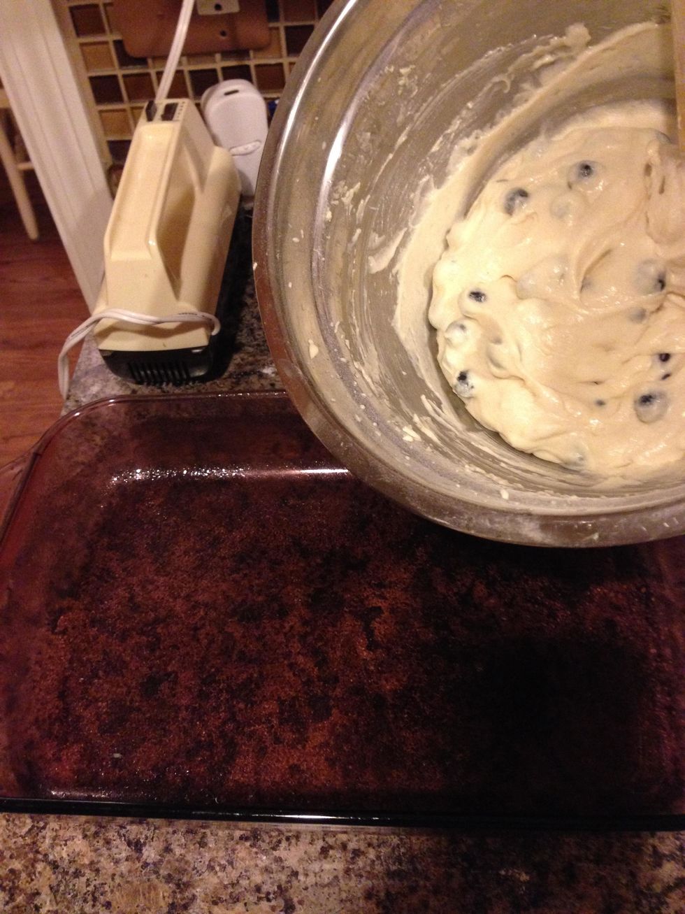 Pour the mixture into the prepared baking dish.