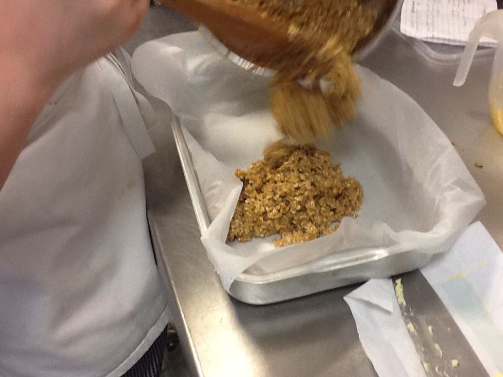 Pour the mixture into the prepared tin