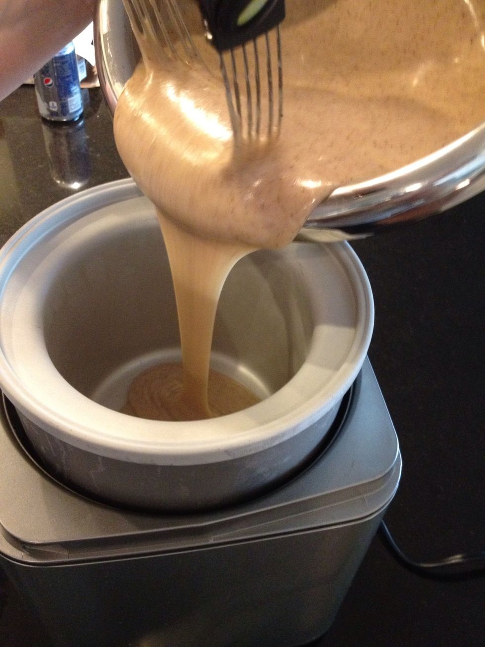 Pour the mixture into your ice cream maker. Mine is a Cuisinart. (The insert needs to be frozen upside down overnight prior to use.)