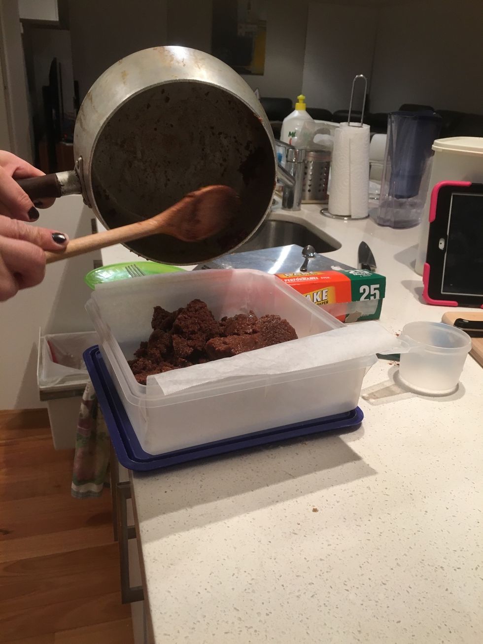 Pour the mixture into your prepared container.