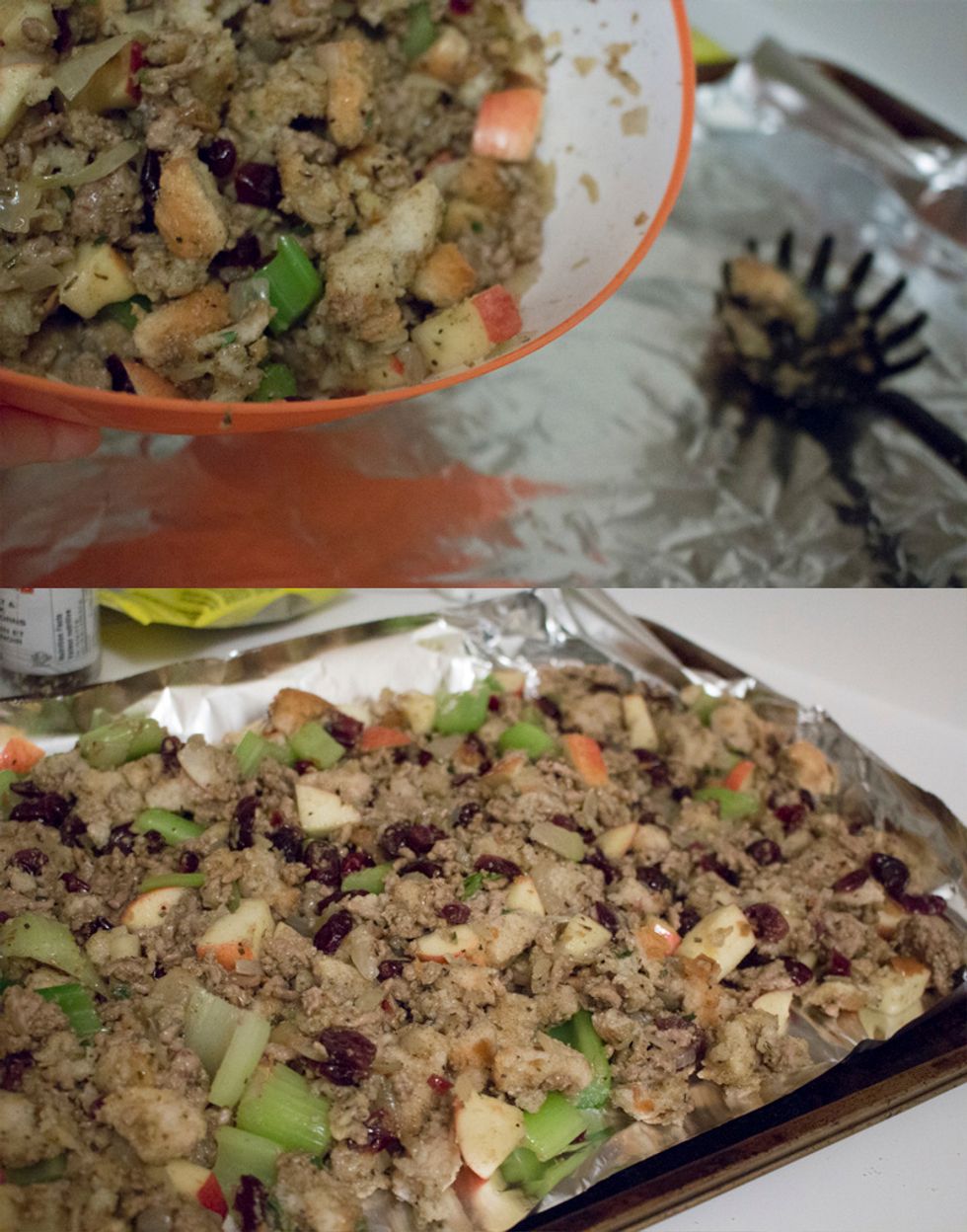 Pour the mixture over a tray lined with aluminum foil.