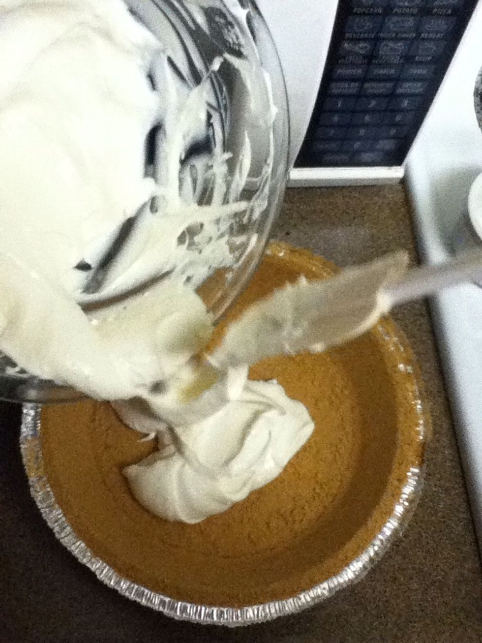 Pour the mixture over the pie crust.