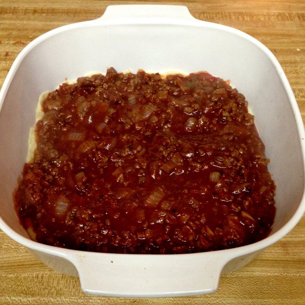 Pour the mixture over your "crust" in the baking dish.